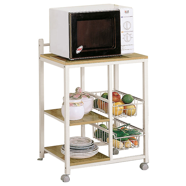 Tampa Furniture Outlet - Coaster - Kelvin 2-shelf Mobile Kitchen Cart Natural Brown and White - 2506
