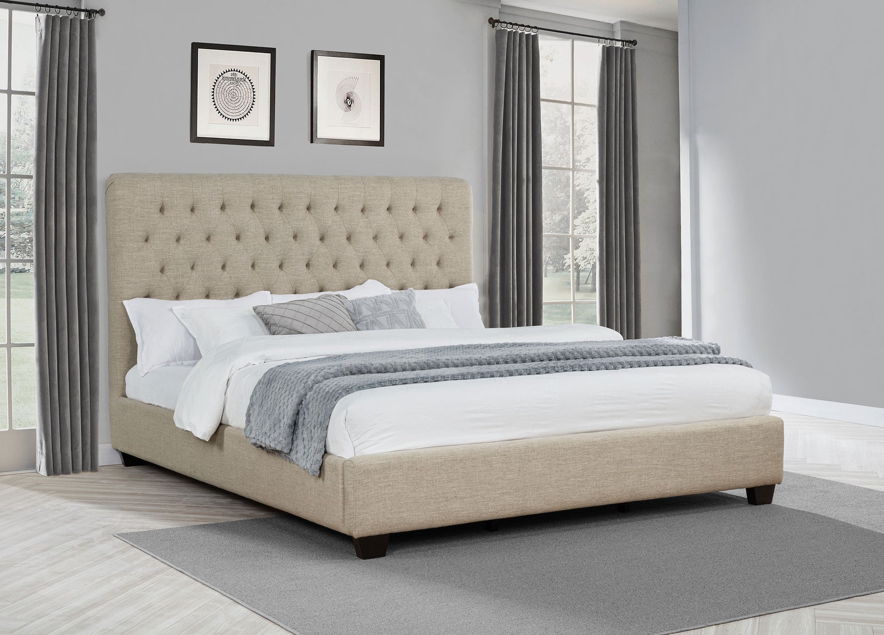 Chloe Upholstered California King Panel Bed Oatmeal - Tampa Furniture Outlet