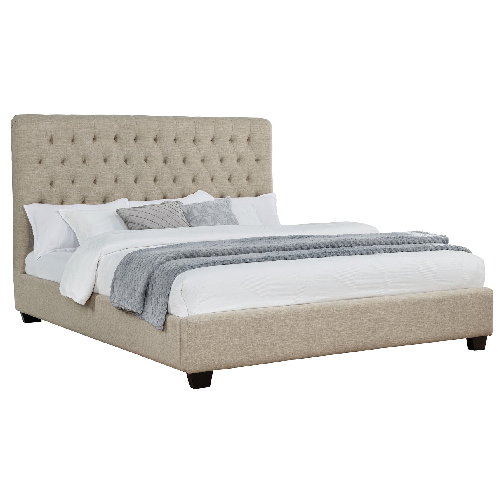 Chloe Upholstered California King Panel Bed Oatmeal - Tampa Furniture Outlet