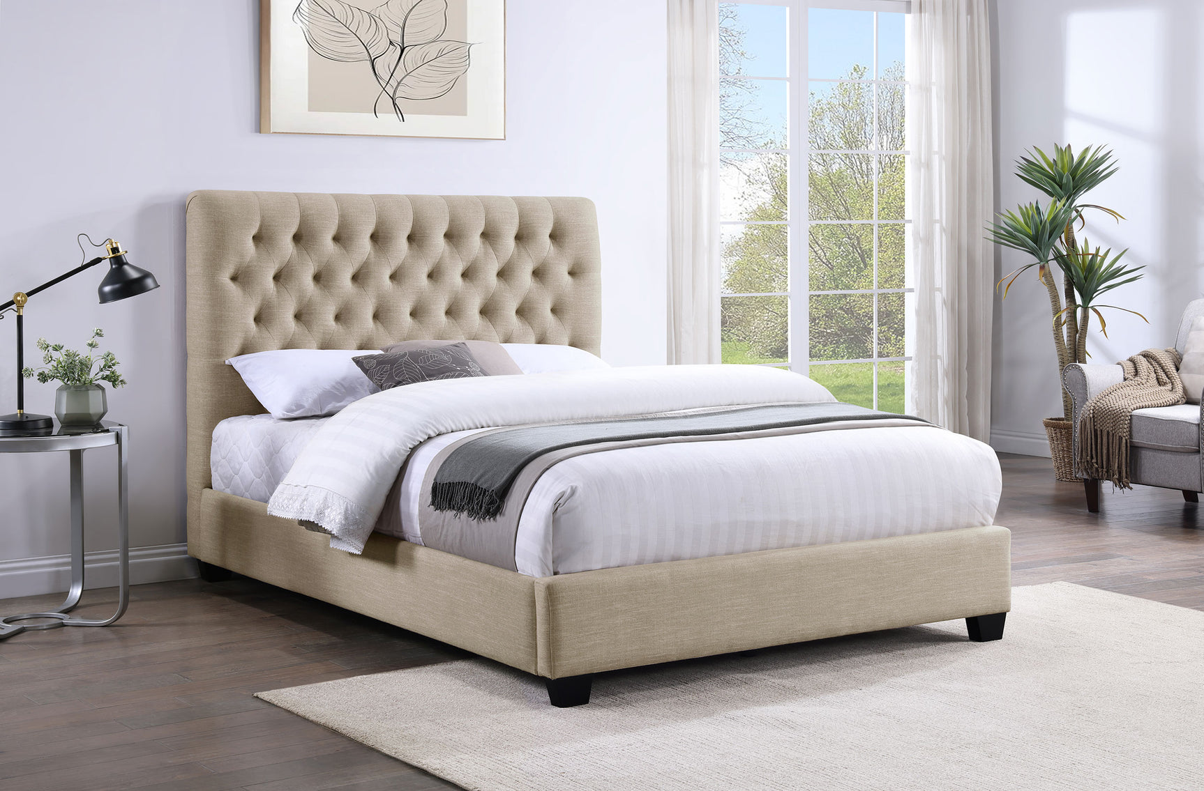 Chloe Upholstered Queen Panel Bed Oatmeal - Tampa Furniture Outlet