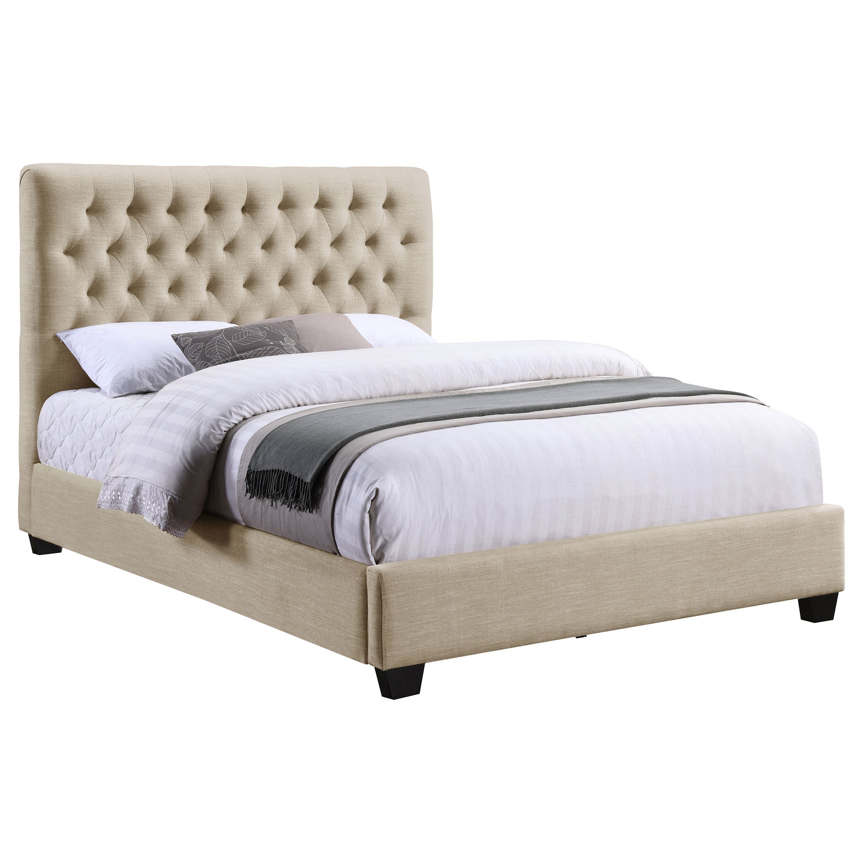 Chloe Upholstered Queen Panel Bed Oatmeal - Tampa Furniture Outlet