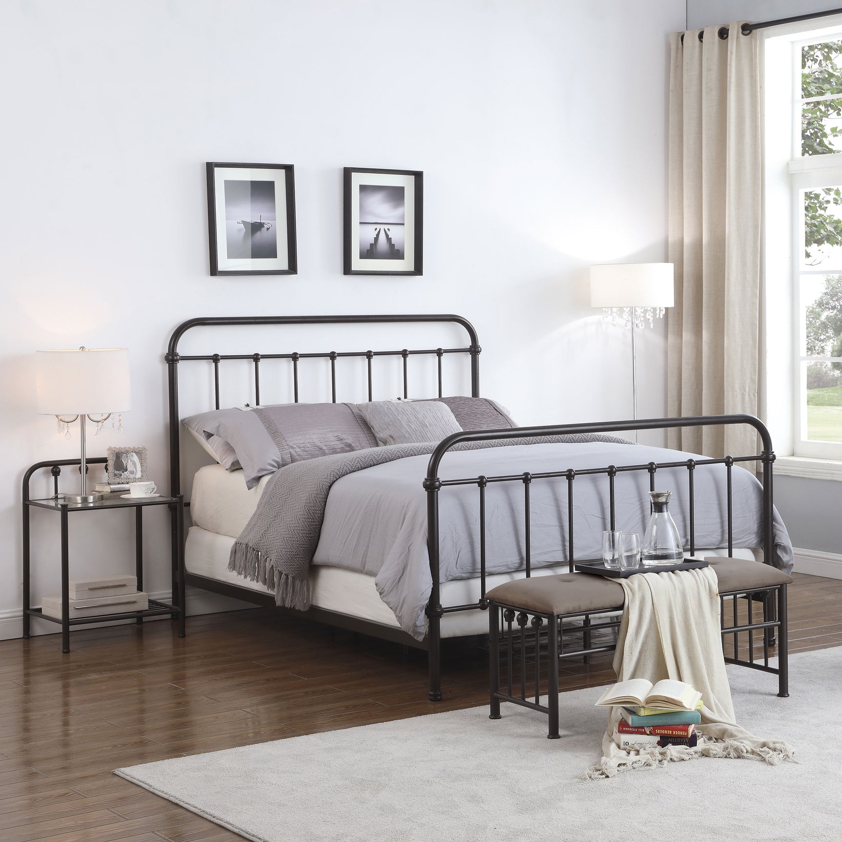 Livingston Metal Eastern King Open Frame Bed Dark Bronze - Tampa Furniture Outlet