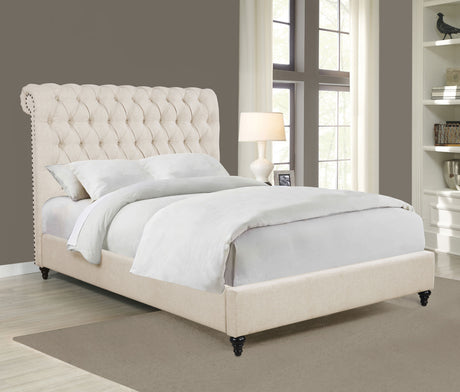 Devon 57-inch Upholstered California King Panel Bed Beige - Tampa Furniture Outlet