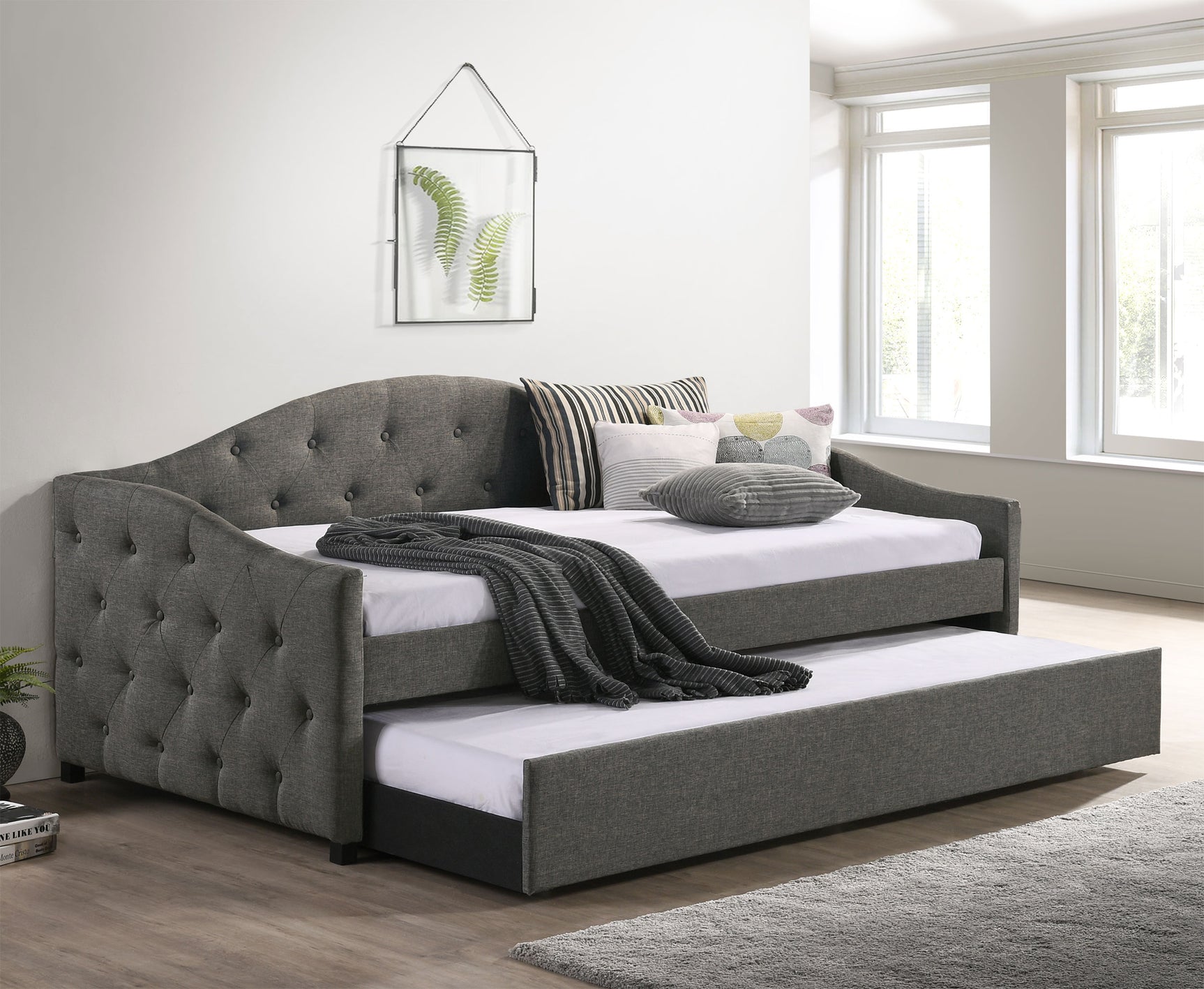 Sadie Upholstered Twin Daybed with Trundle Grey - Tampa Furniture Outlet
