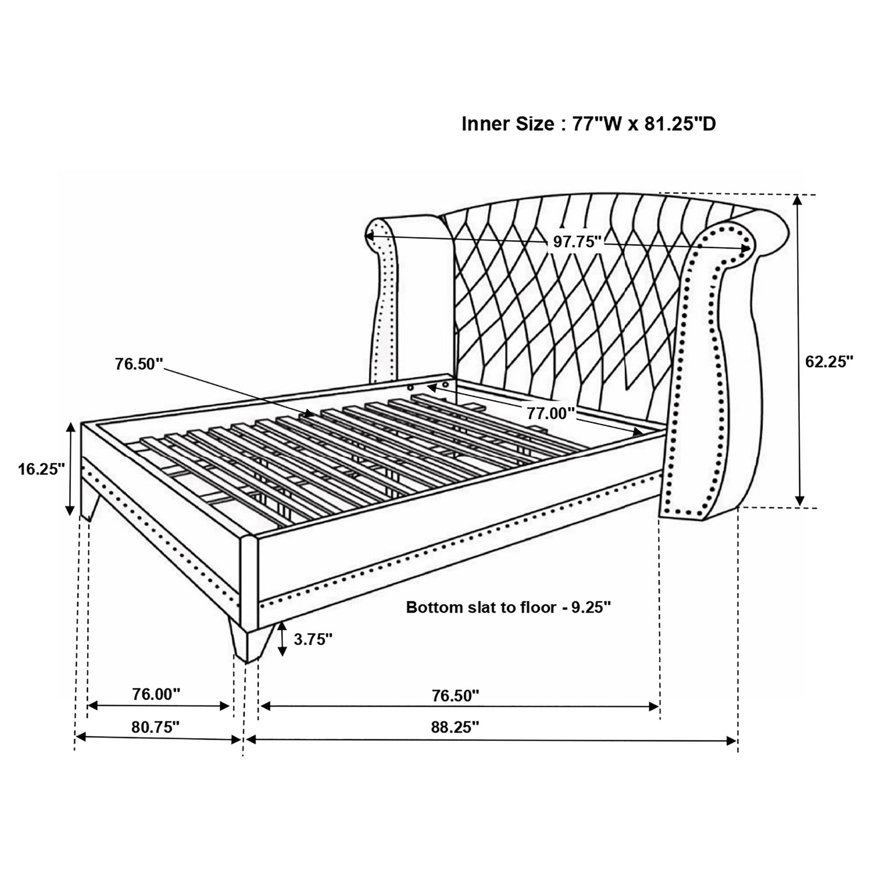 Barzini Upholstered Eastern King Wingback Bed Black - Tampa Furniture Outlet