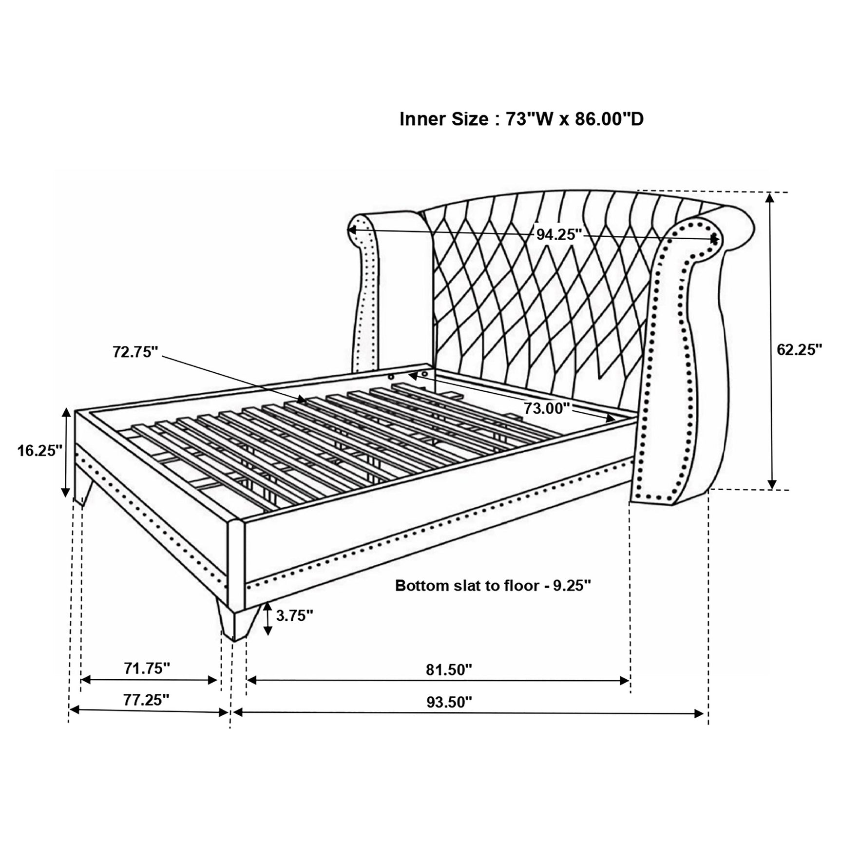 Barzini Upholstered California King Wingback Bed Black - Tampa Furniture Outlet