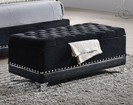 Barzini Velvet Upholstered Tufted Storage Bench Black - Tampa Furniture Outlet