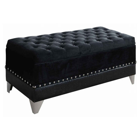 Tampa Furniture Outlet - Coaster - Barzini Velvet Upholstered Tufted Storage Bench Black - 300644