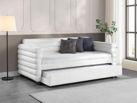 Patricia Boucle Upholstered Twin Day Bed with Trundle White - Tampa Furniture Outlet