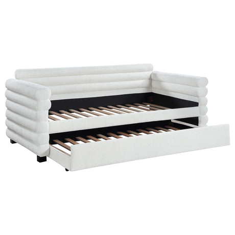 Tampa Furniture Outlet - Coaster - Patricia Boucle Upholstered Twin Day Bed with Trundle White - 300716
