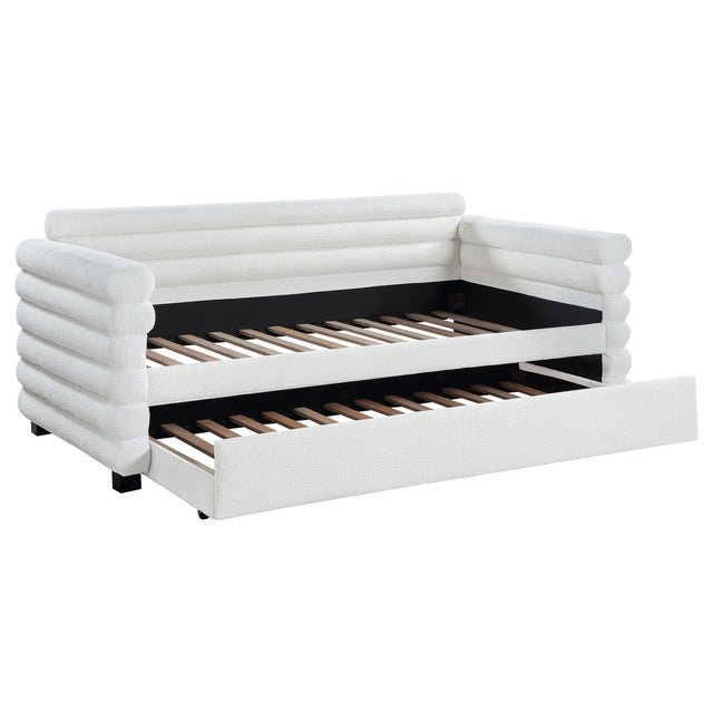 Tampa Furniture Outlet - Coaster - Patricia Boucle Upholstered Twin Day Bed with Trundle White - 300716