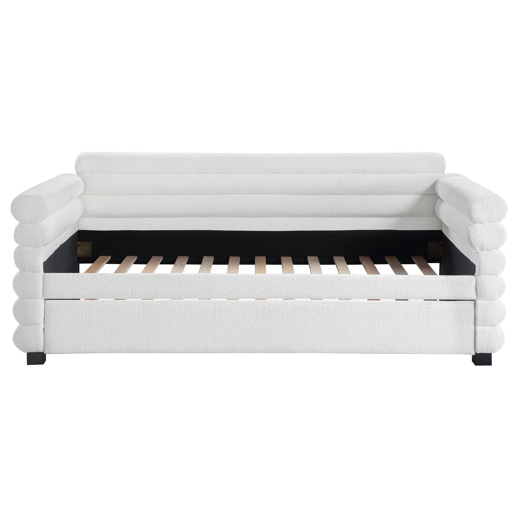 Patricia Boucle Upholstered Twin Day Bed with Trundle White - Tampa Furniture Outlet