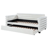 Patricia Boucle Upholstered Twin Day Bed with Trundle White - Tampa Furniture Outlet