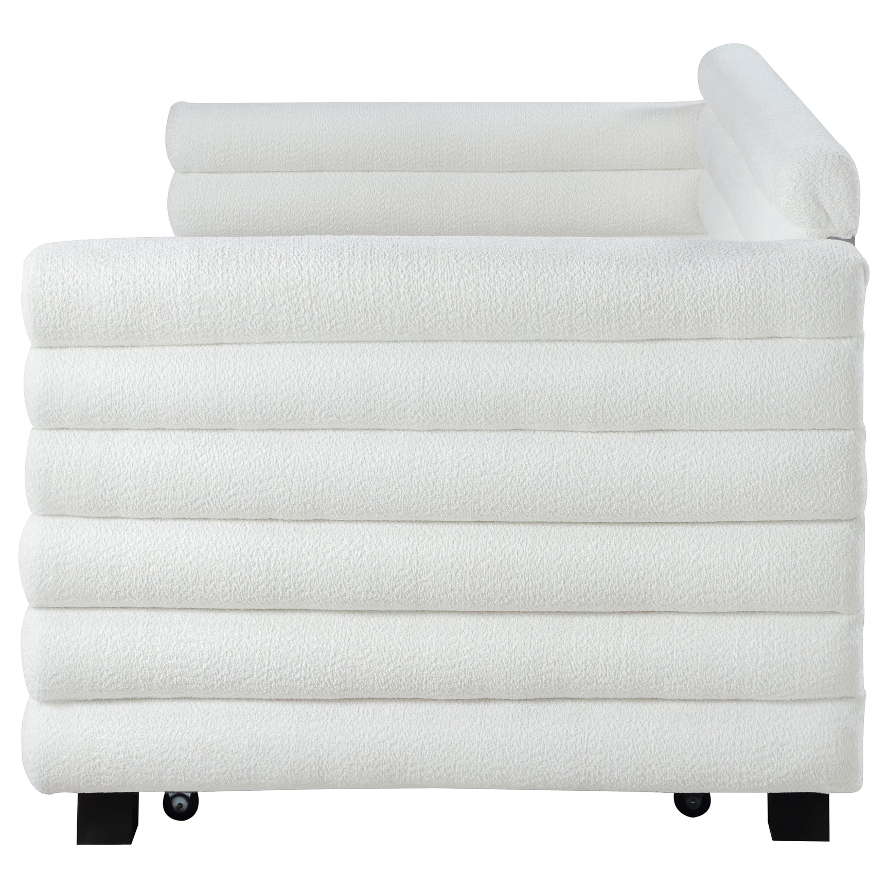 Patricia Boucle Upholstered Twin Day Bed with Trundle White - Tampa Furniture Outlet