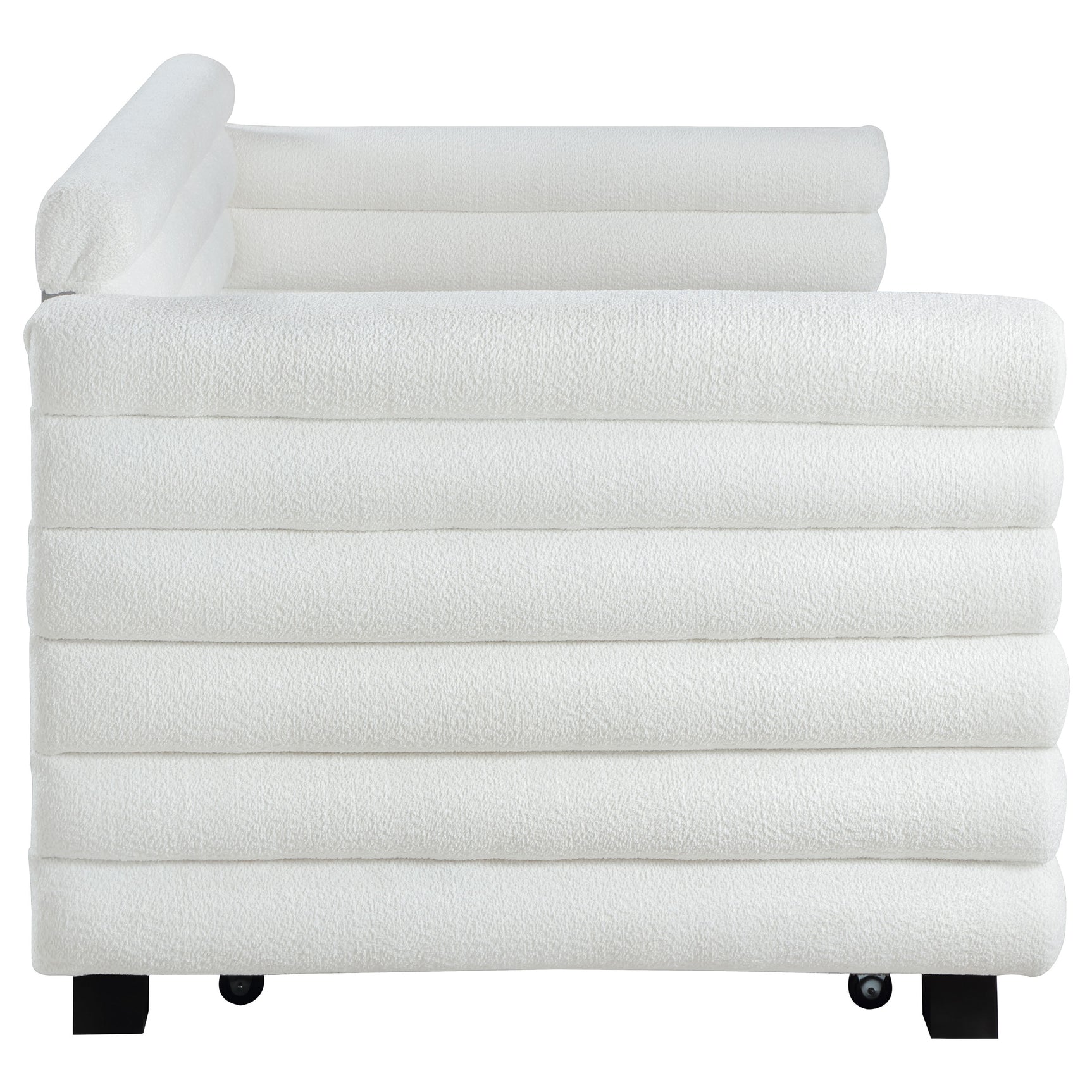 Patricia Boucle Upholstered Twin Day Bed with Trundle White - Tampa Furniture Outlet