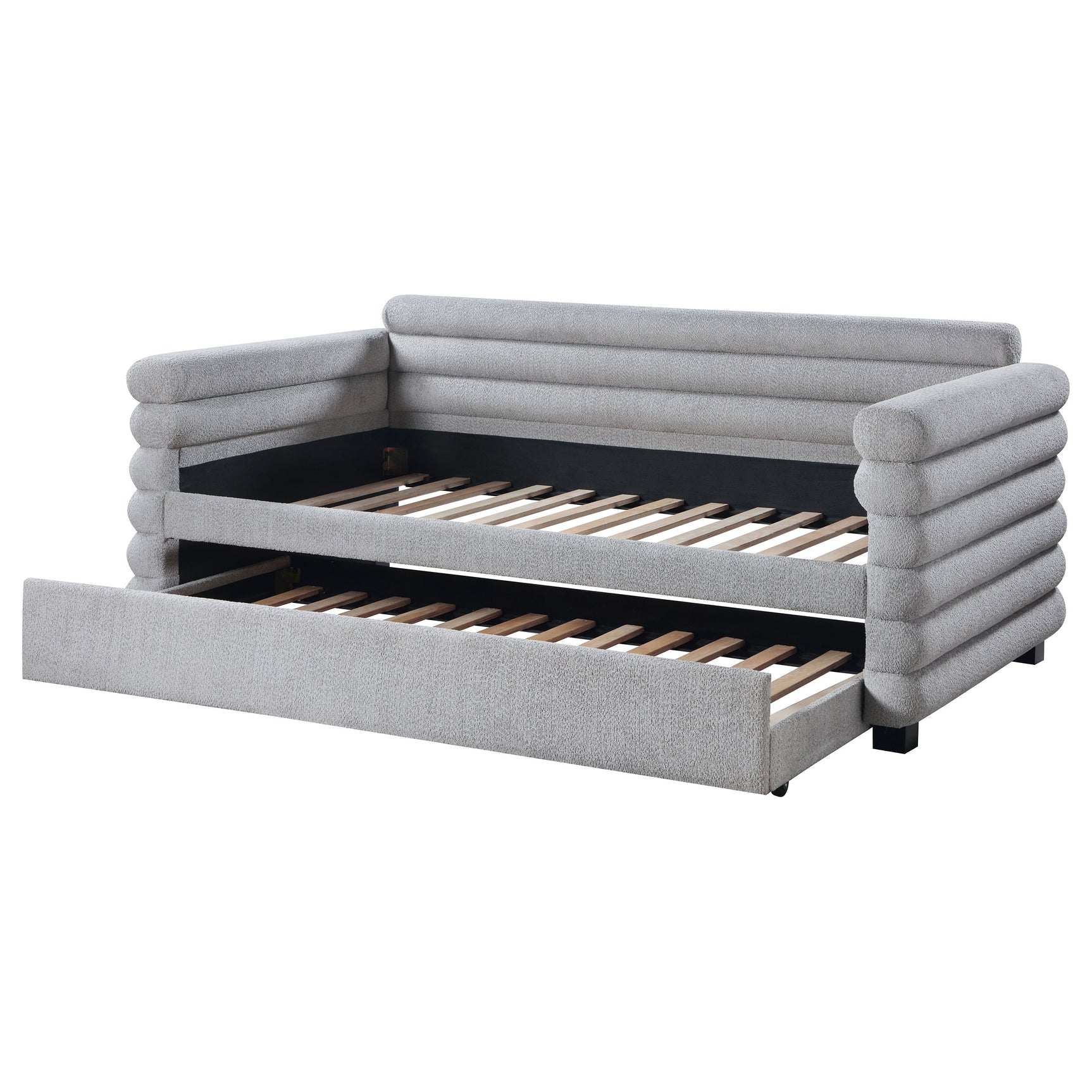Patricia Boucle Upholstered Twin Day Bed with Trundle Grey - Tampa Furniture Outlet
