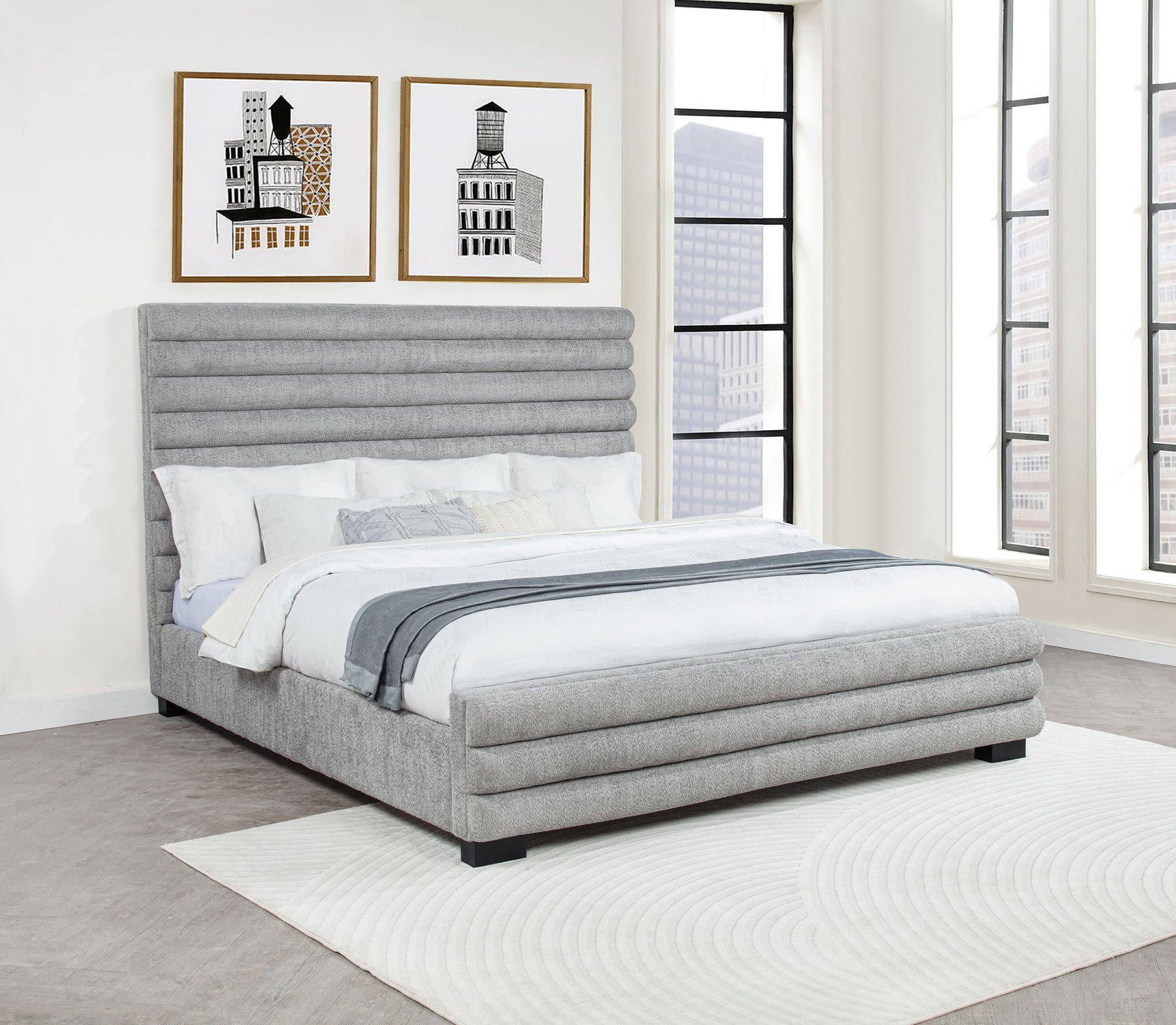 Patricia 58-inch Boucle Upholstered Eastern King Bed Grey - Tampa Furniture Outlet