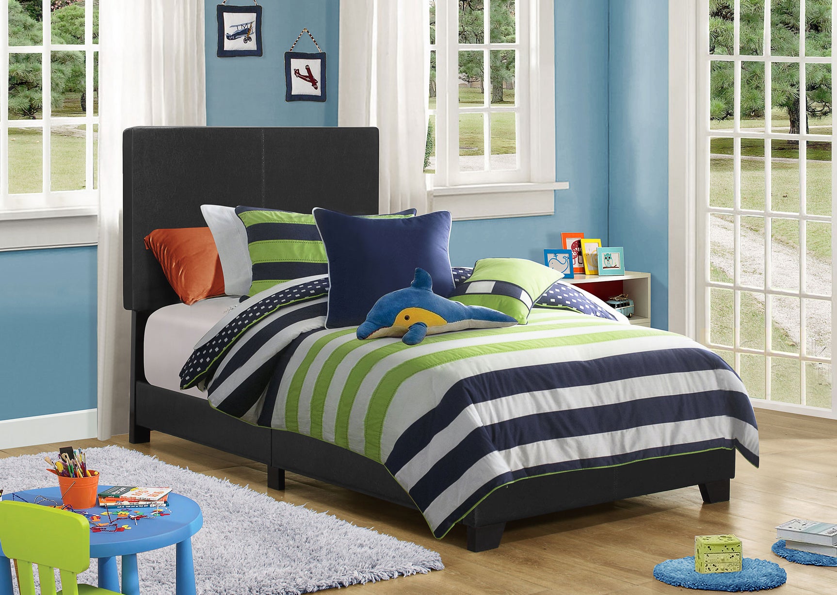 Dorian Faux Leather Upholstered Twin Panel Bed Black - Tampa Furniture Outlet