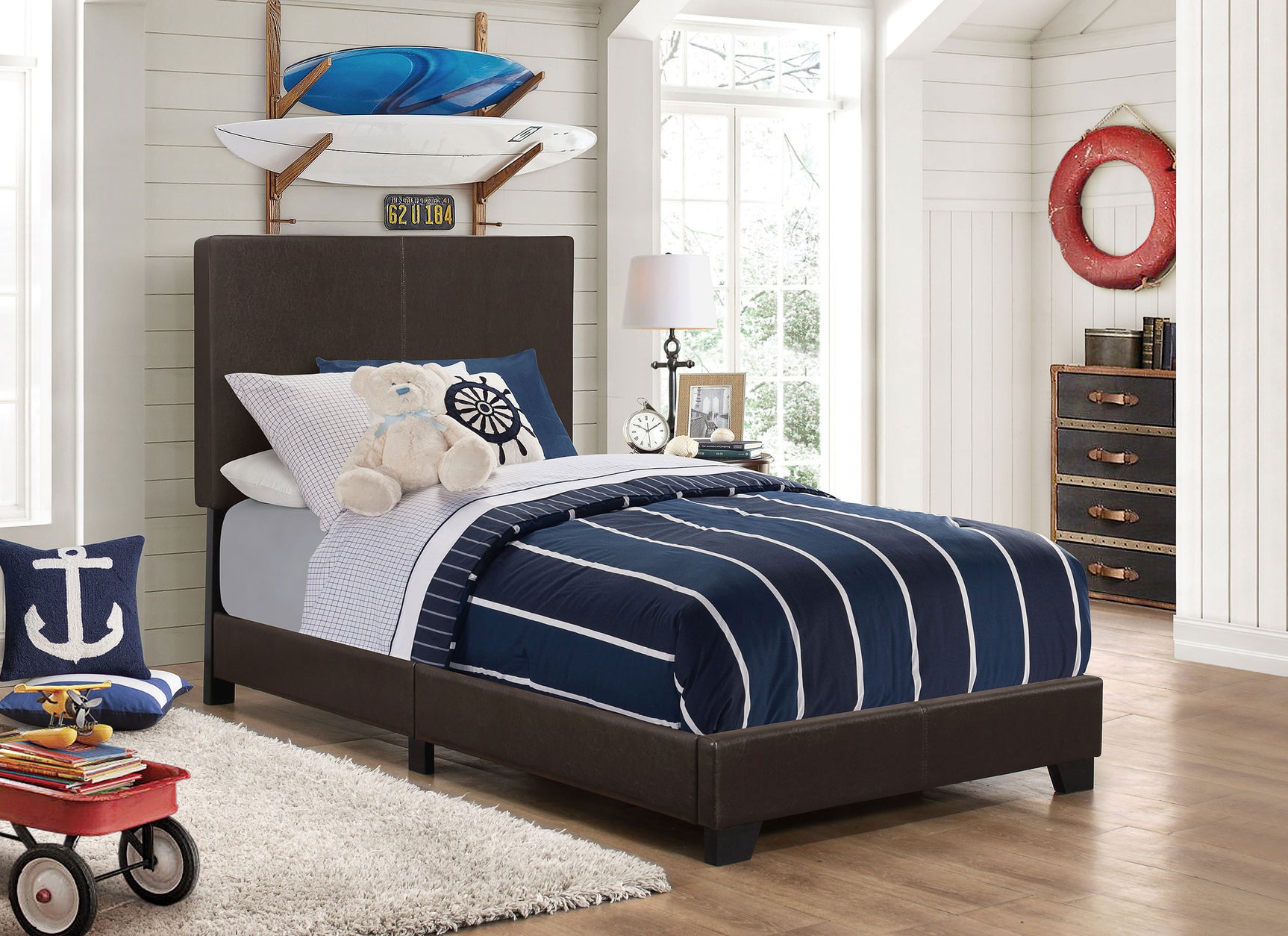 Dorian Faux Leather Upholstered Twin Panel Bed Brown - Tampa Furniture Outlet