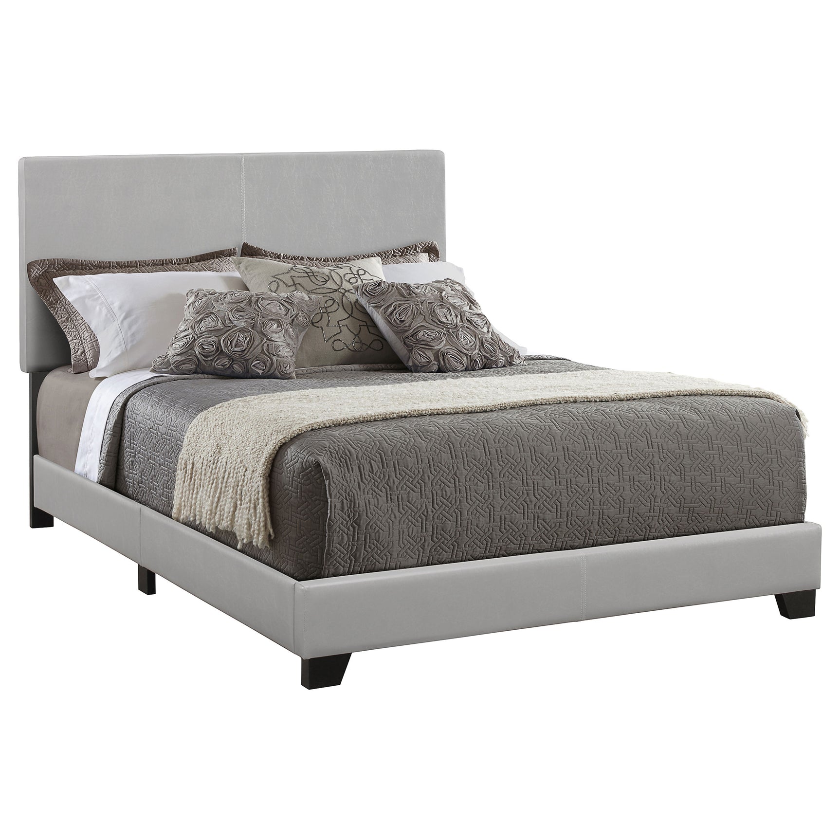 Tampa Furniture Outlet - Coaster - Dorian Faux Leather Upholstered Eastern King Panel Bed Grey - 300763KE
