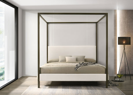 Monroe Upholstered Eastern King Canopy Bed Vanilla - Tampa Furniture Outlet