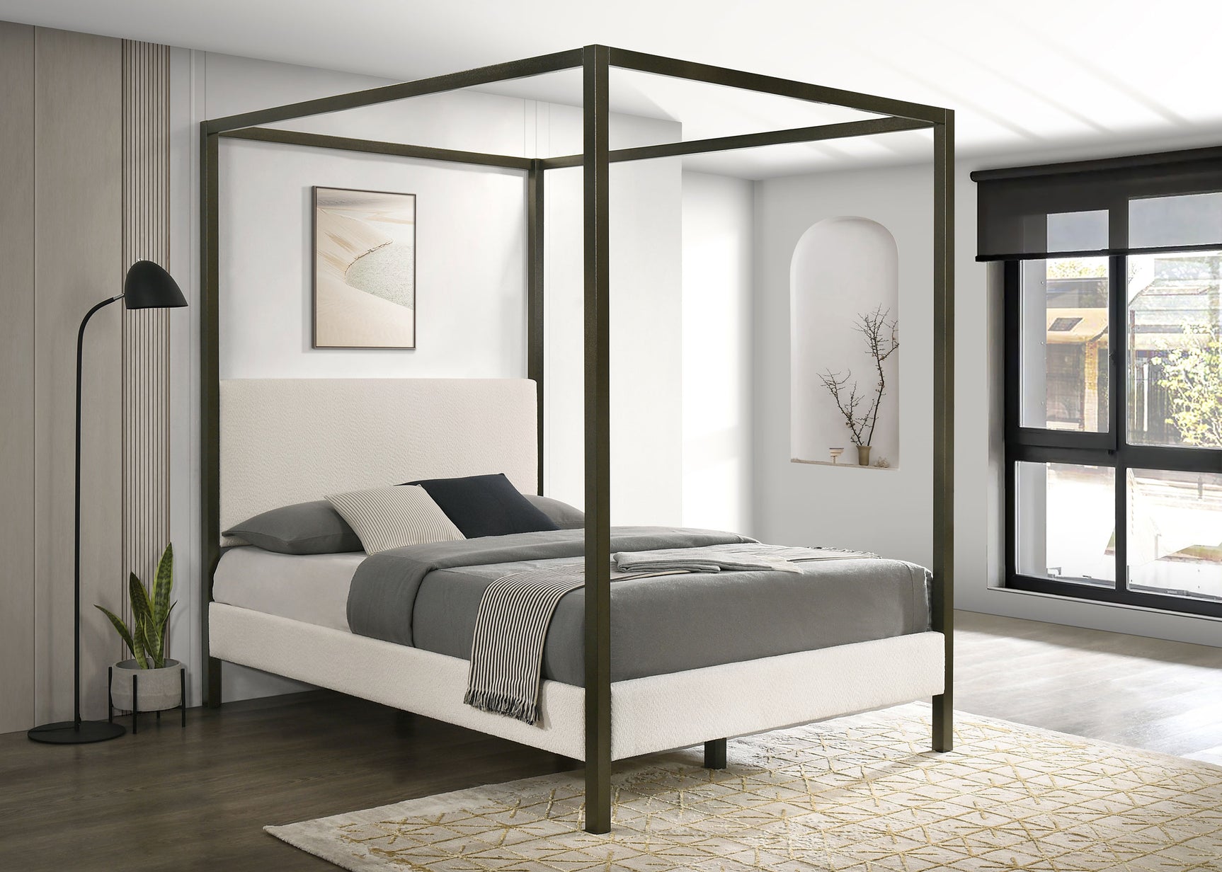 Monroe Upholstered Queen Canopy Bed Vanilla - Tampa Furniture Outlet