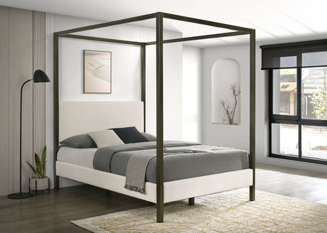 Monroe Upholstered Queen Canopy Bed Vanilla - Tampa Furniture Outlet