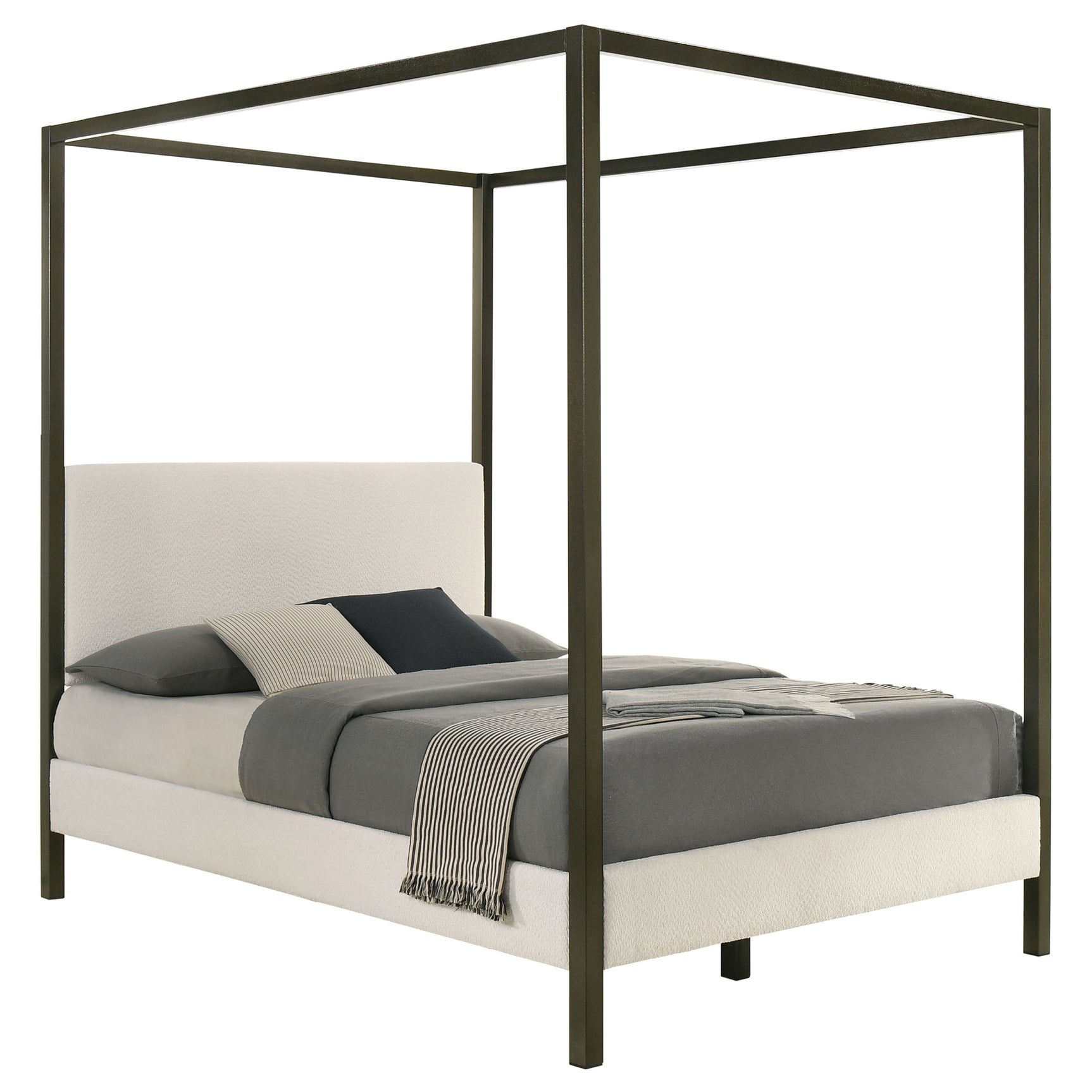 Monroe Upholstered Queen Canopy Bed Vanilla - Tampa Furniture Outlet