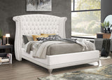 Barzini Upholstered Eastern King Wingback Bed White - Tampa Furniture Outlet