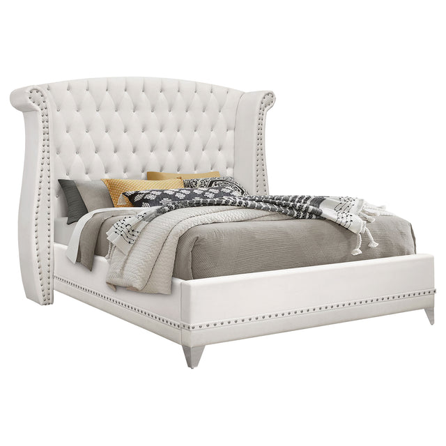 Tampa Furniture Outlet - Coaster - Barzini Upholstered Eastern King Wingback Bed White - 300843KE