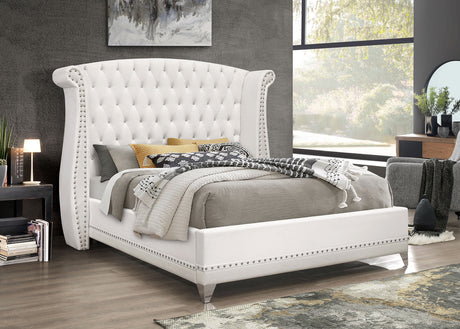 Barzini Upholstered Queen Wingback Bed White - Tampa Furniture Outlet