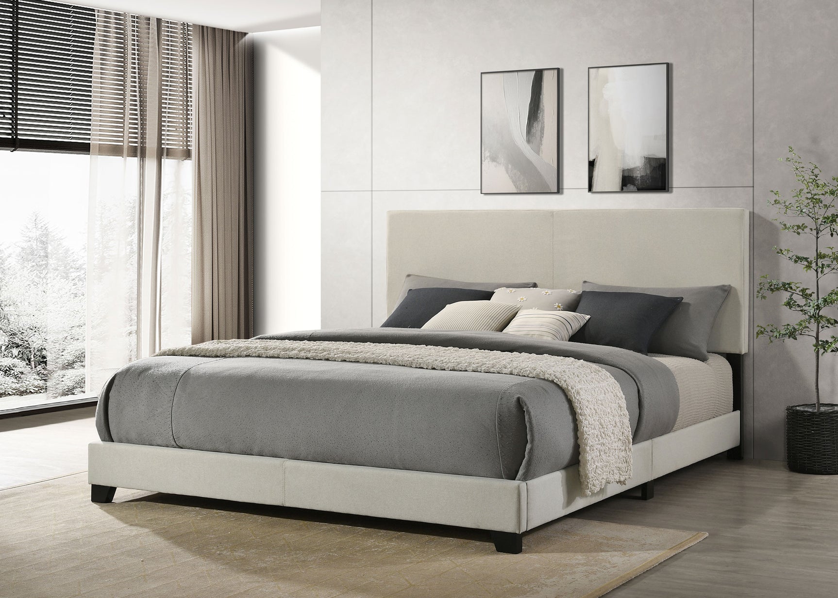 Dorian Fabric Upholstered Eastern King Panel Bed Cream - Tampa Furniture Outlet
