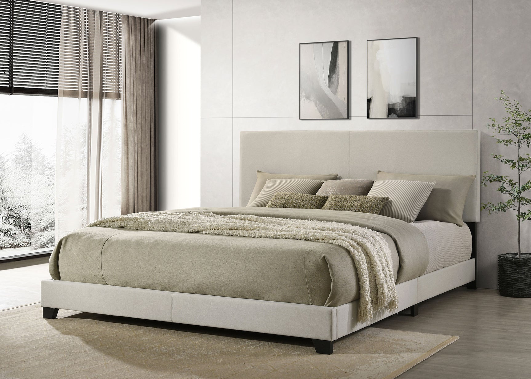 Dorian Fabric Upholstered California King Panel Bed Cream - Tampa Furniture Outlet
