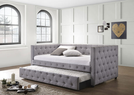 Mockern Upholstered Twin Daybed with Trundle Grey - Tampa Furniture Outlet