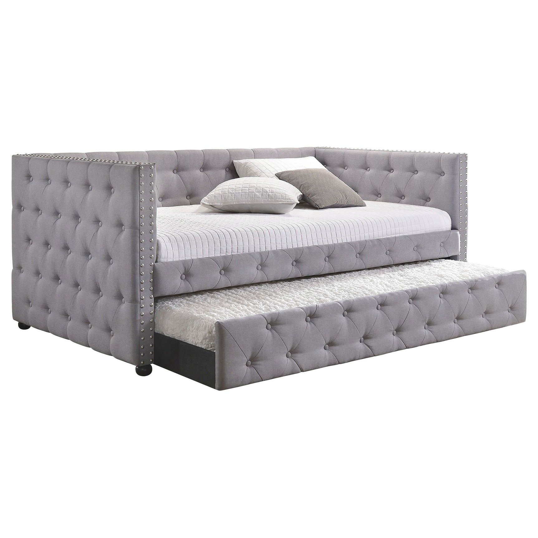 Mockern Upholstered Twin Daybed with Trundle Grey - Tampa Furniture Outlet