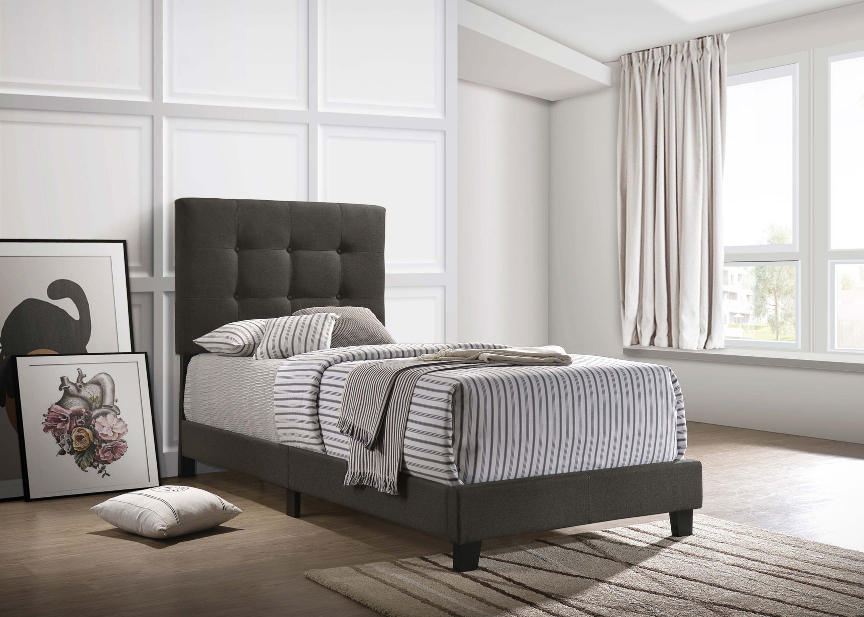 Mapes Upholstered Twin Panel Bed Charcoal - Tampa Furniture Outlet
