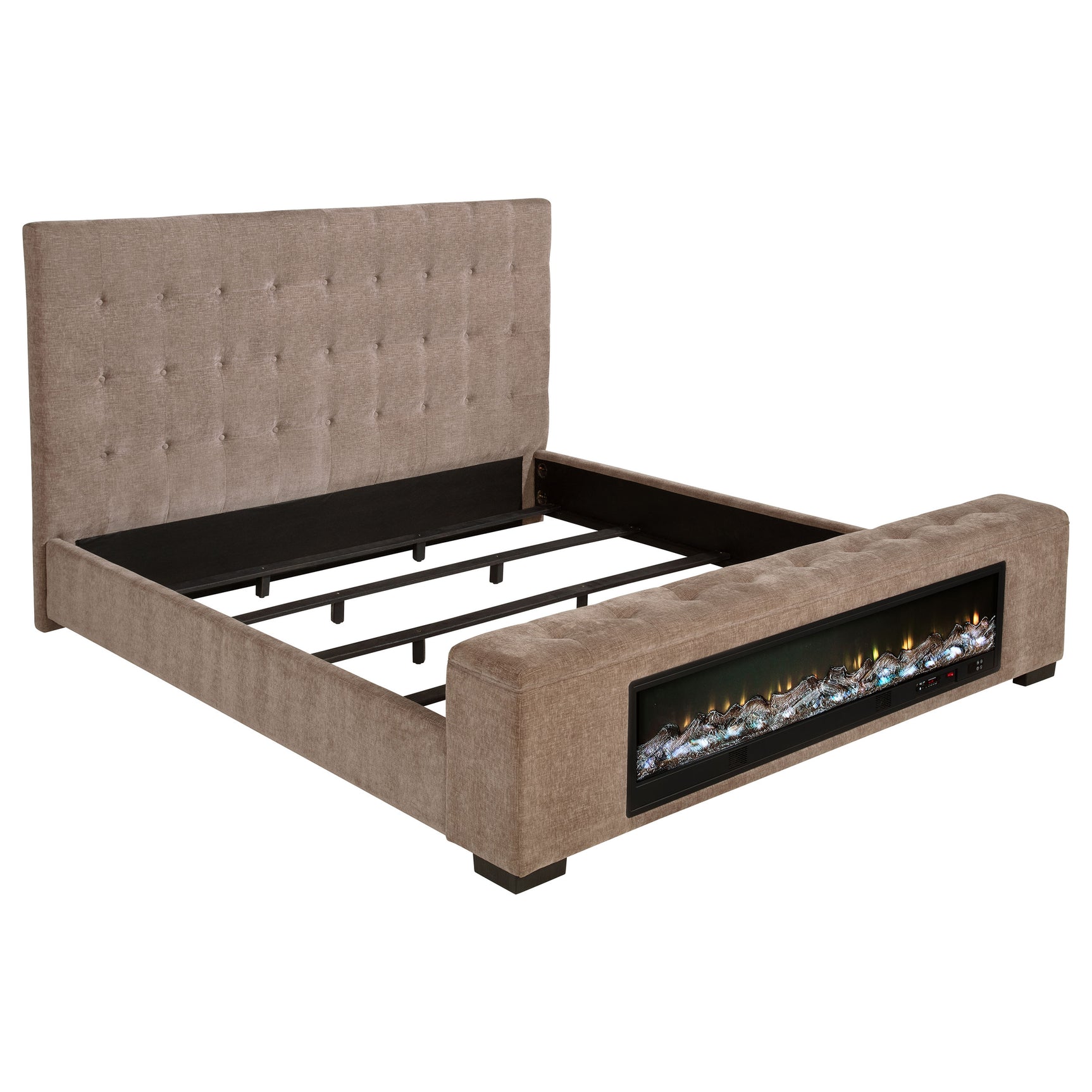 Tampa Furniture Outlet - Coaster - Senna Upholstered Queen Audio Flame Visualizer Bed Brown - 305811Q