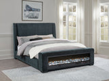 Preston Upholstered California King Audio Flame Visualizer Bed Dark Blue - Tampa Furniture Outlet