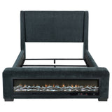 Preston Upholstered California King Audio Flame Visualizer Bed Dark Blue - Tampa Furniture Outlet