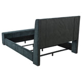 Preston Upholstered California King Audio Flame Visualizer Bed Dark Blue - Tampa Furniture Outlet