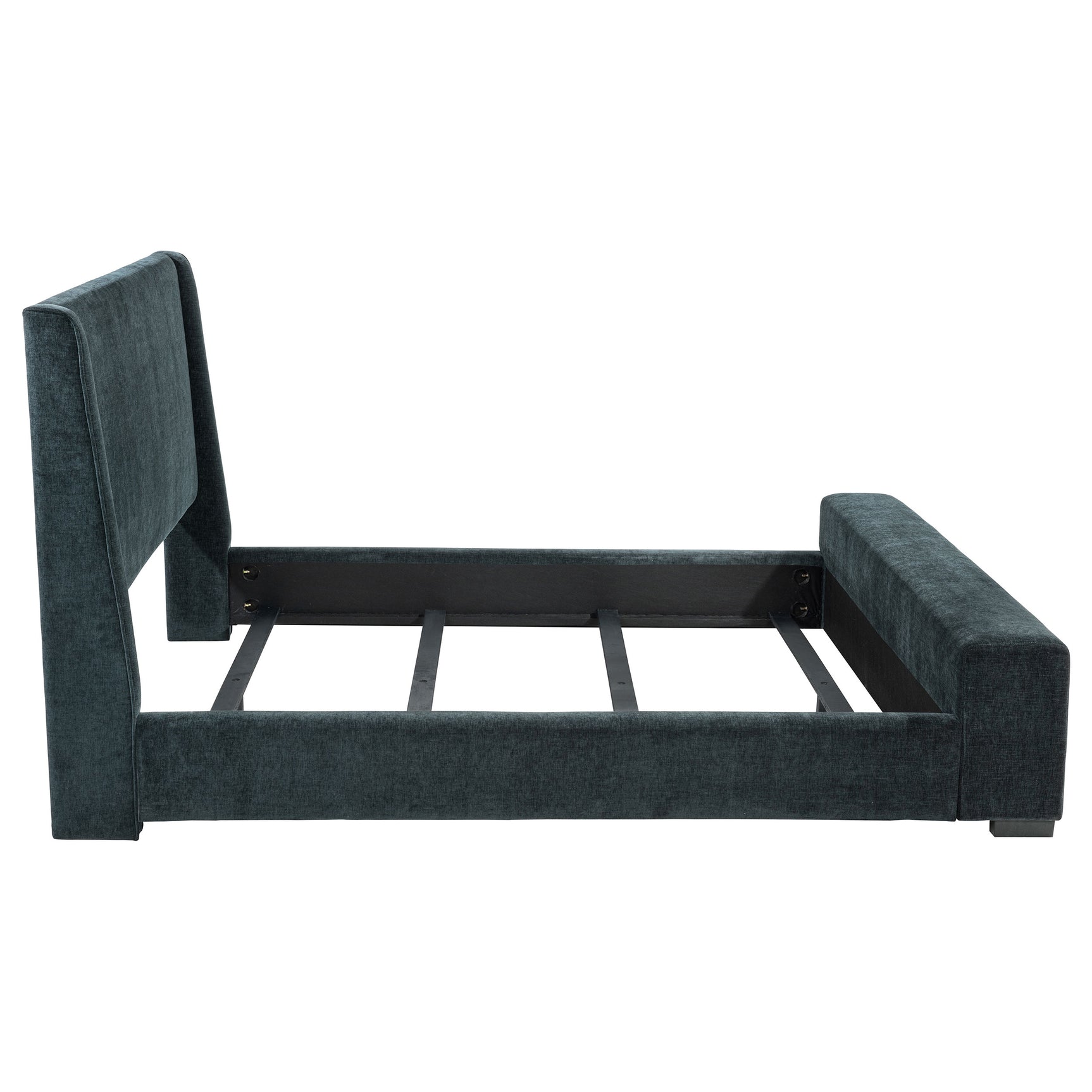 Preston Upholstered California King Audio Flame Visualizer Bed Dark Blue - Tampa Furniture Outlet