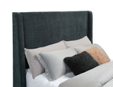 Preston Upholstered California King Audio Flame Visualizer Bed Dark Blue - Tampa Furniture Outlet