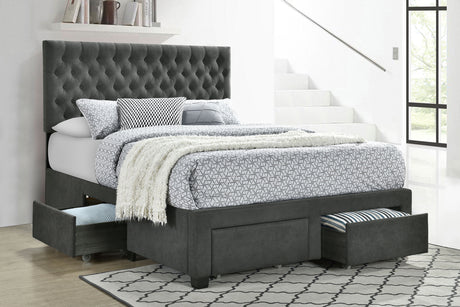 Soledad Upholstered Eastern King Storage Panel Bed Grey - Tampa Furniture Outlet