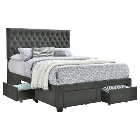 Tampa Furniture Outlet - Coaster - Soledad Upholstered Eastern King Storage Panel Bed Grey - 305877KE