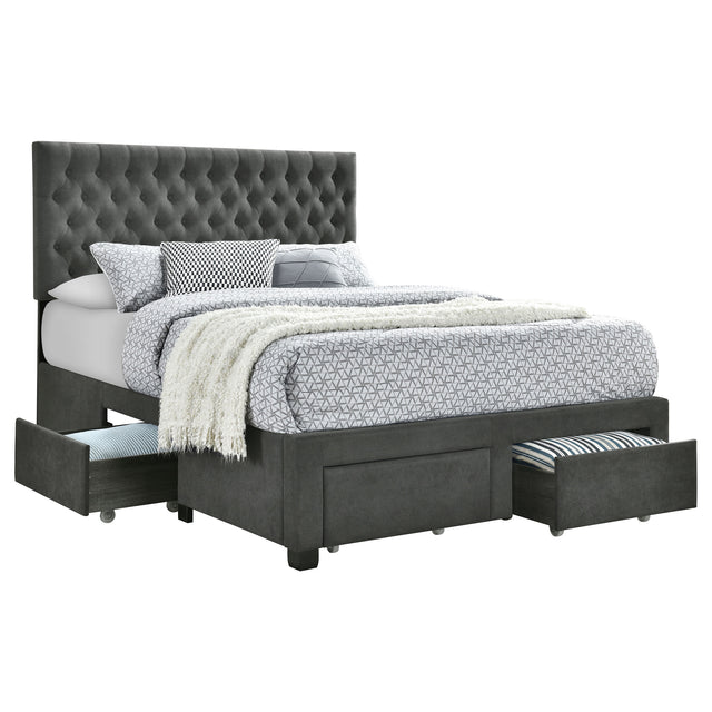 Tampa Furniture Outlet - Coaster - Soledad Upholstered Eastern King Storage Panel Bed Grey - 305877KE