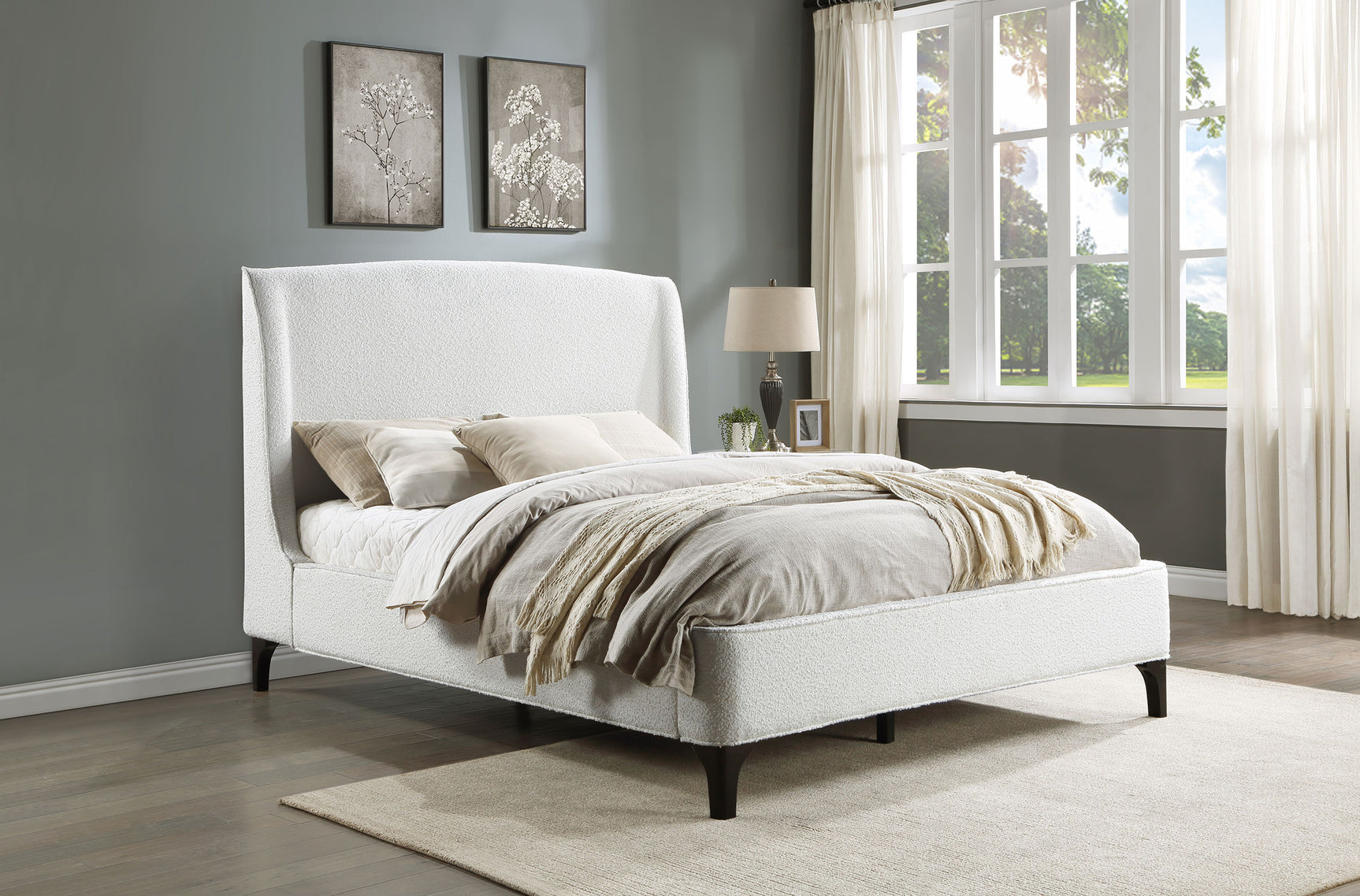 Mosby Upholstered Eastern King Wingback Bed Snow - Tampa Furniture Outlet