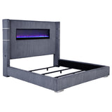 Tampa Furniture Outlet - Coaster - Tisdall Upholstered Eastern King Flame Visualizer Bed Grey - 306030KE