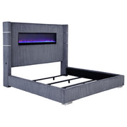Tampa Furniture Outlet - Coaster - Tisdall Upholstered Eastern King Flame Visualizer Bed Grey - 306030KE