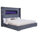 Tisdall Upholstered Eastern King Flame Visualizer Bed Grey - Tampa Furniture Outlet