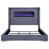 Tisdall Upholstered Eastern King Flame Visualizer Bed Grey - Tampa Furniture Outlet